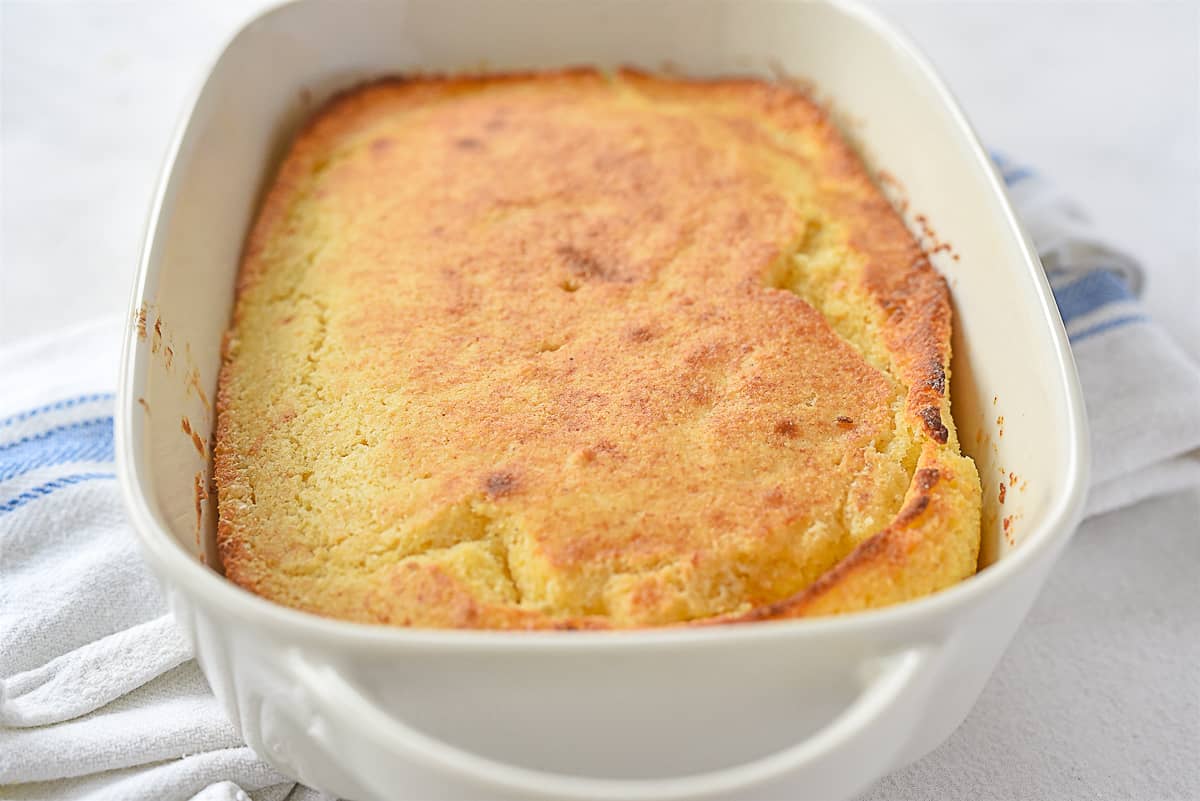 white dish of cornbread