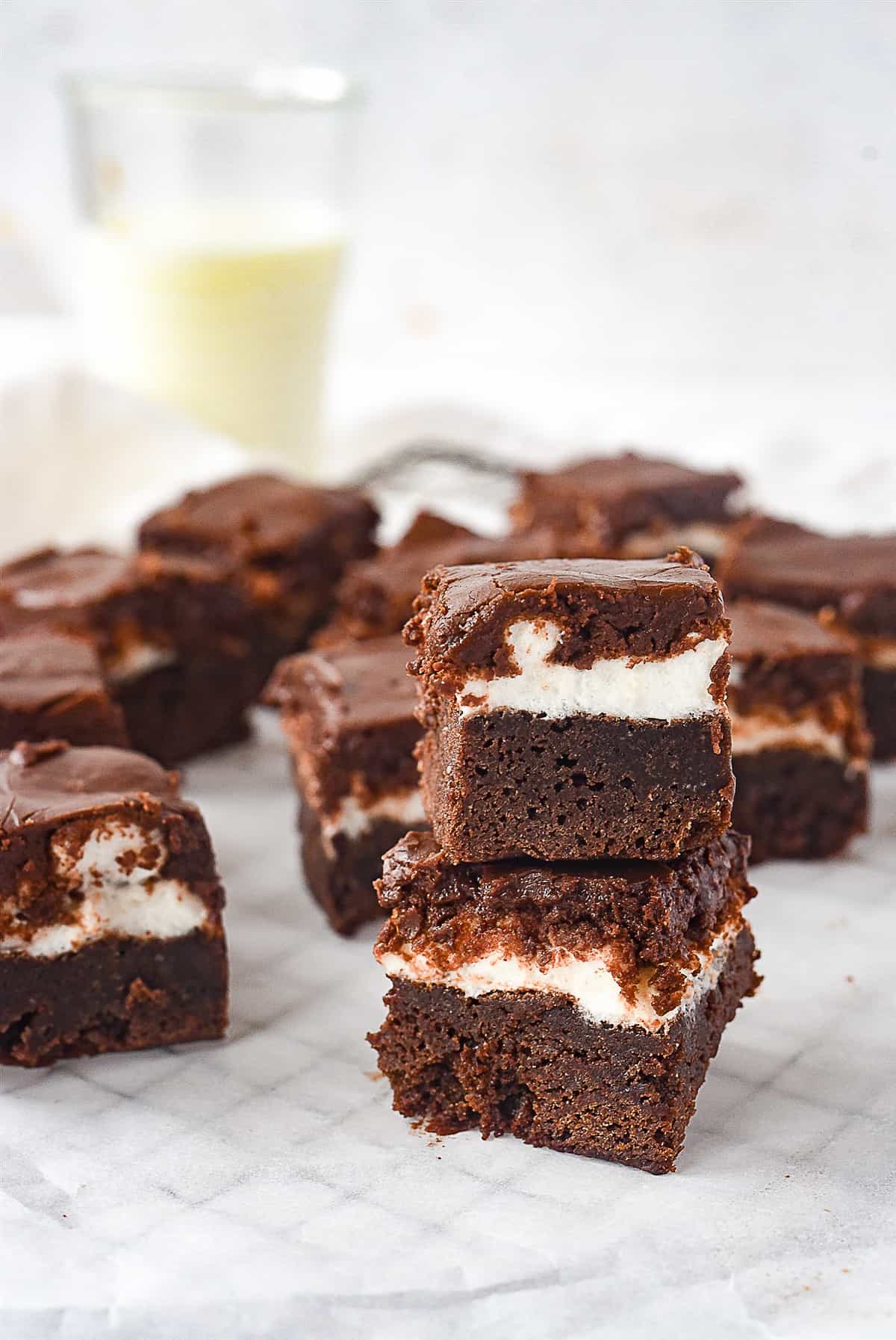 stack of marshmallow brownies