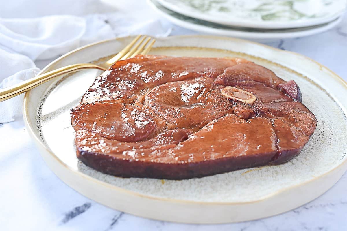 full ham steak on a plate