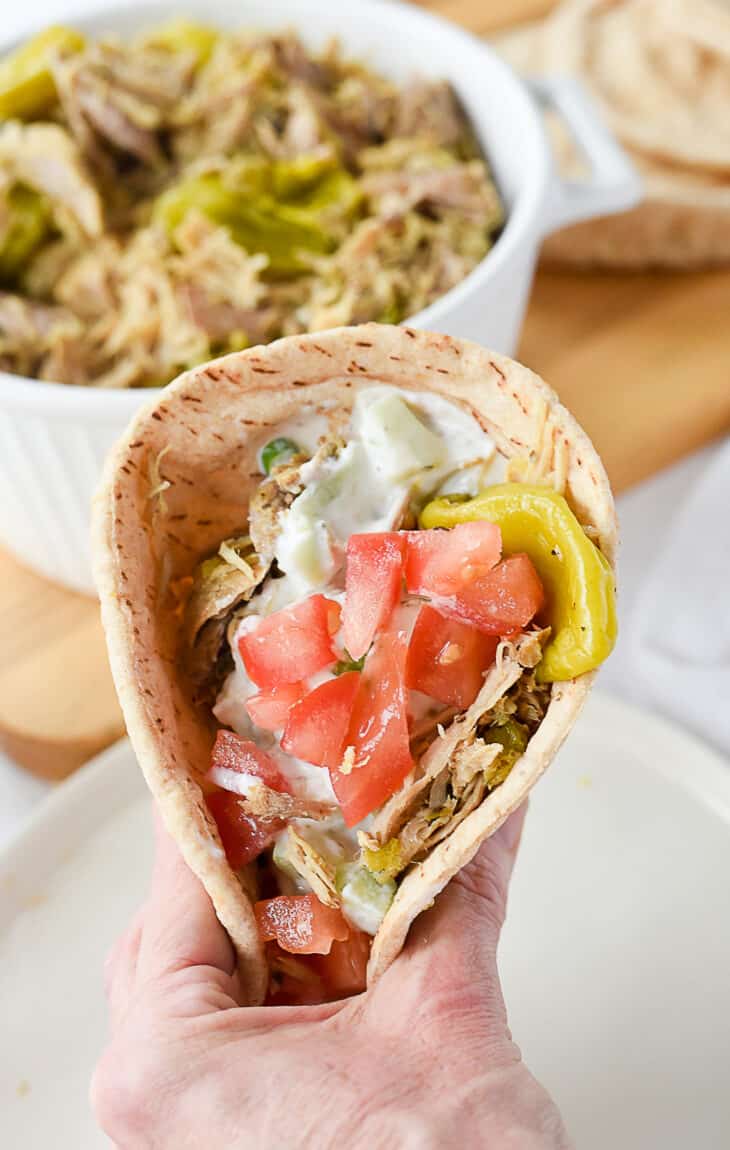 Slow Cooker Greek Pork Gyro Recipe by Leigh Anne Wilkes