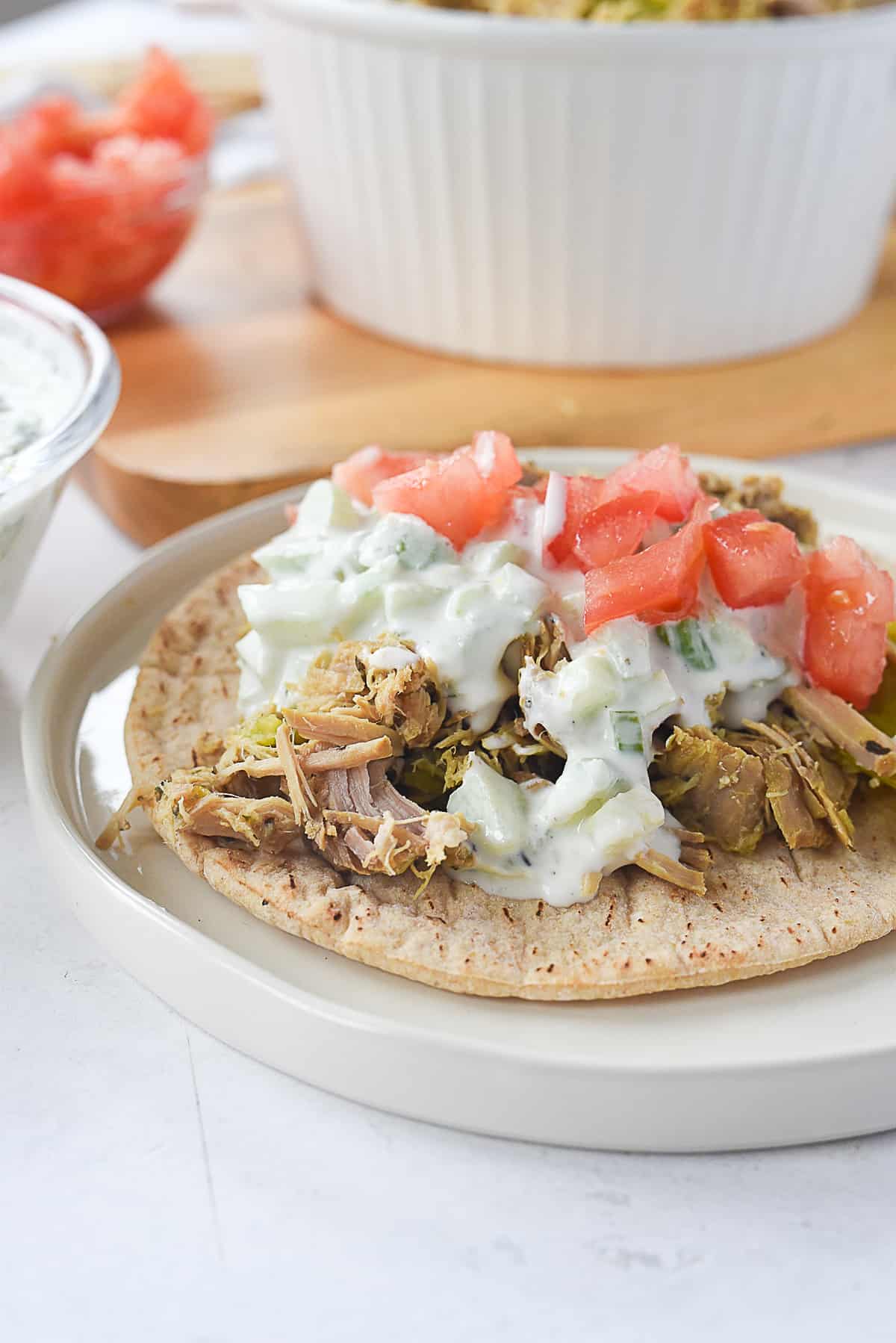 greek pork served on pita bread