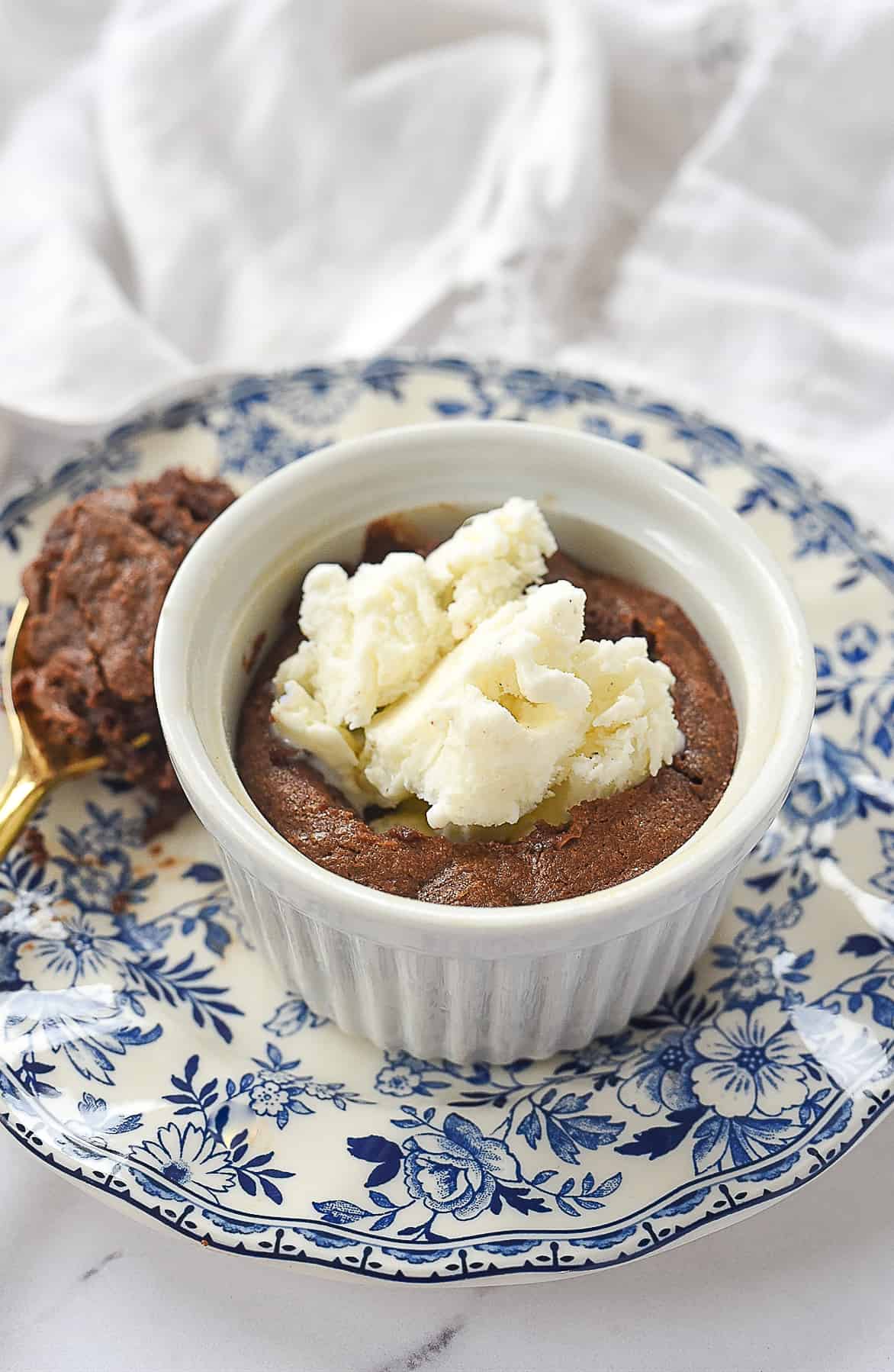 single serve brownie with ice cream on top