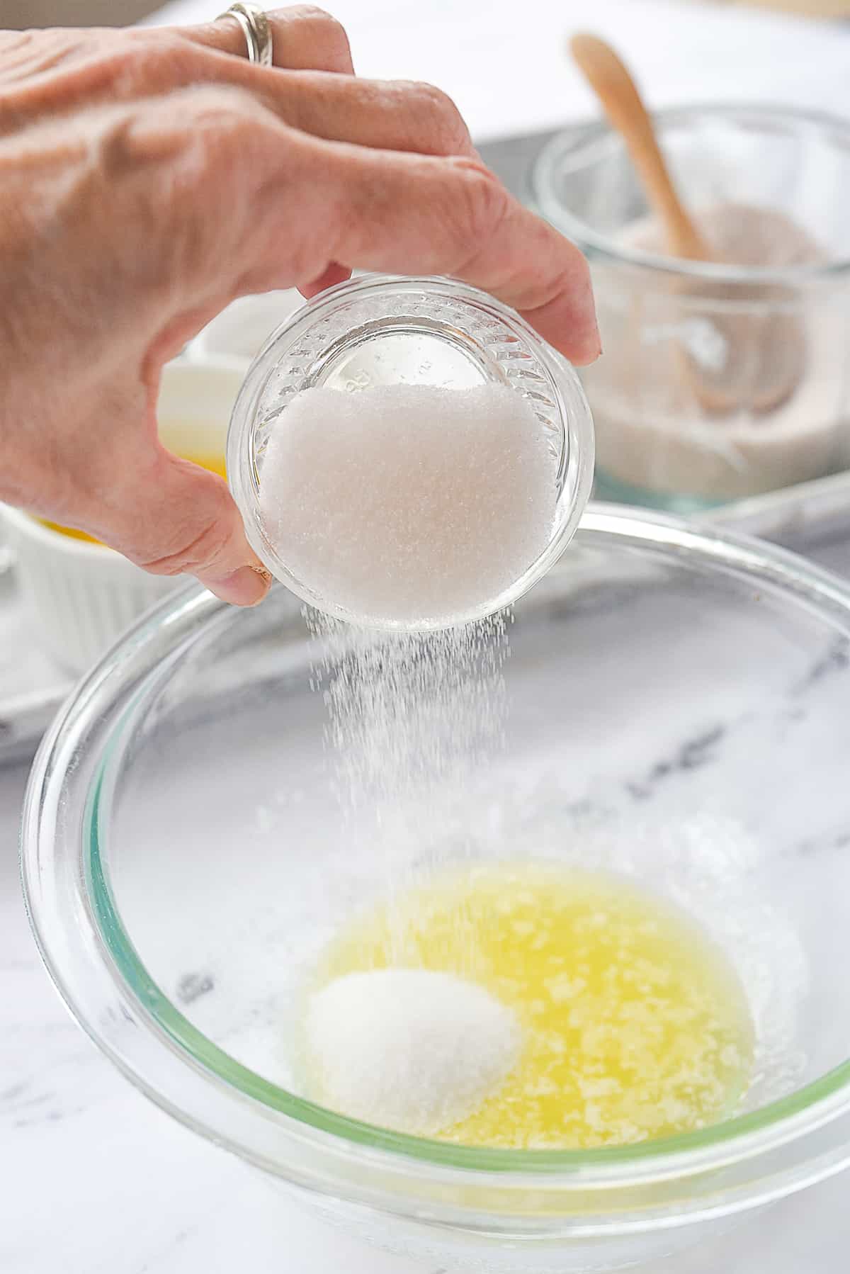 adding sugar to brownies