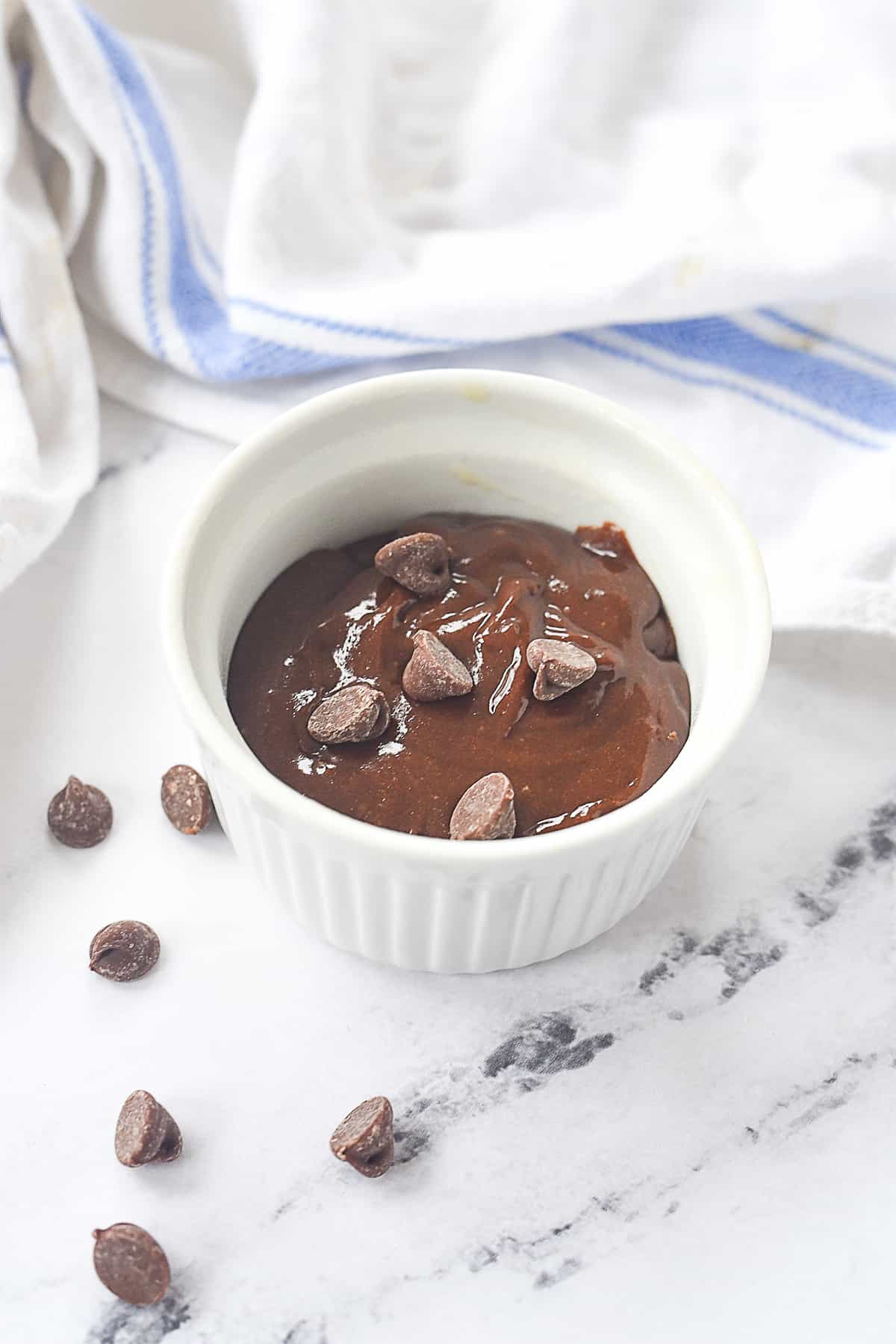 brownie batter in ramekin