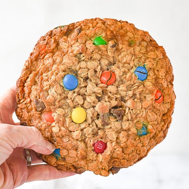 hand holding a giant monster cookie