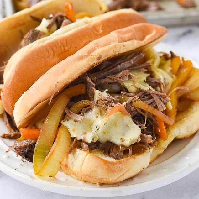 philly cheesteak sandwich on a plate