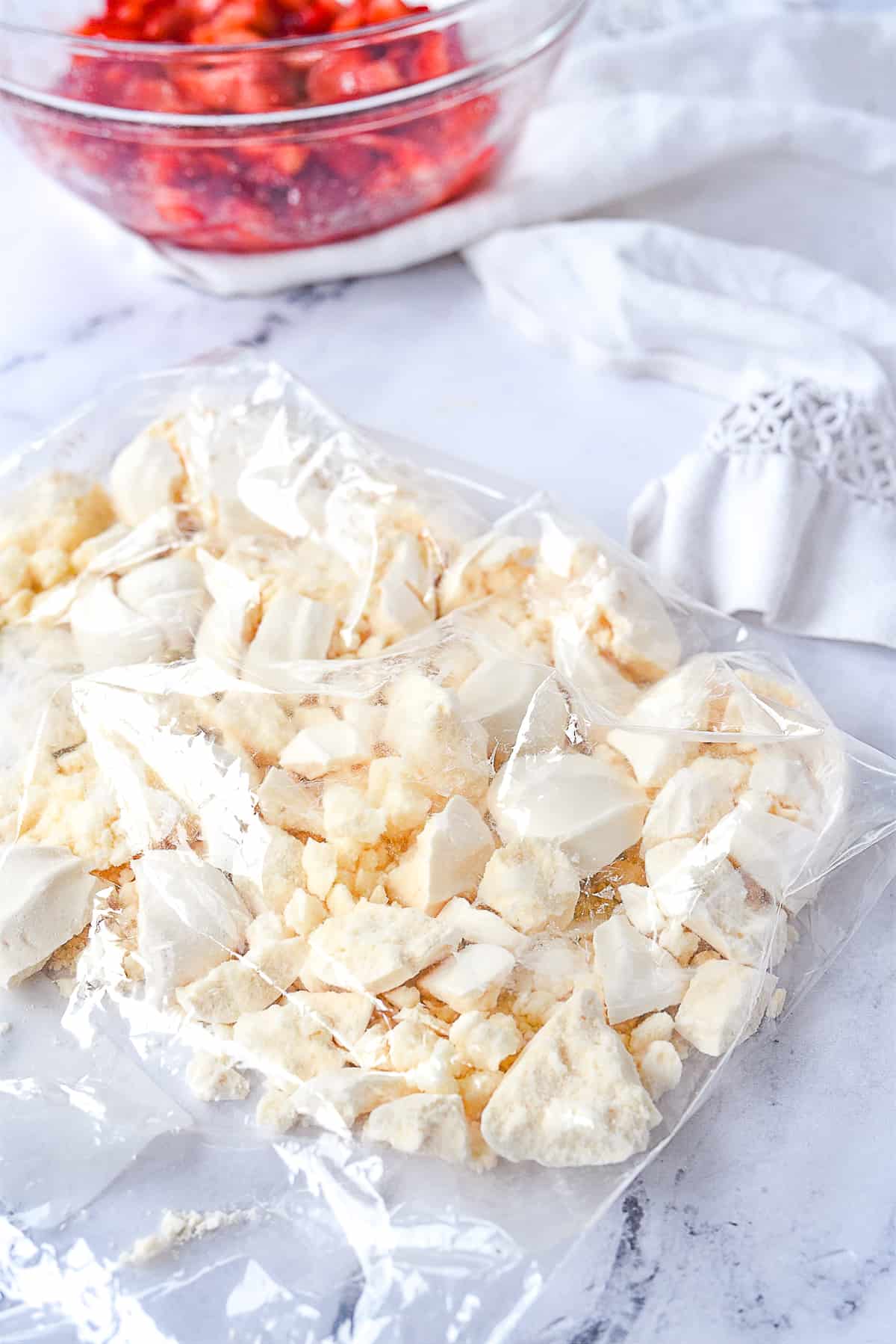 broken meringue in a bowl