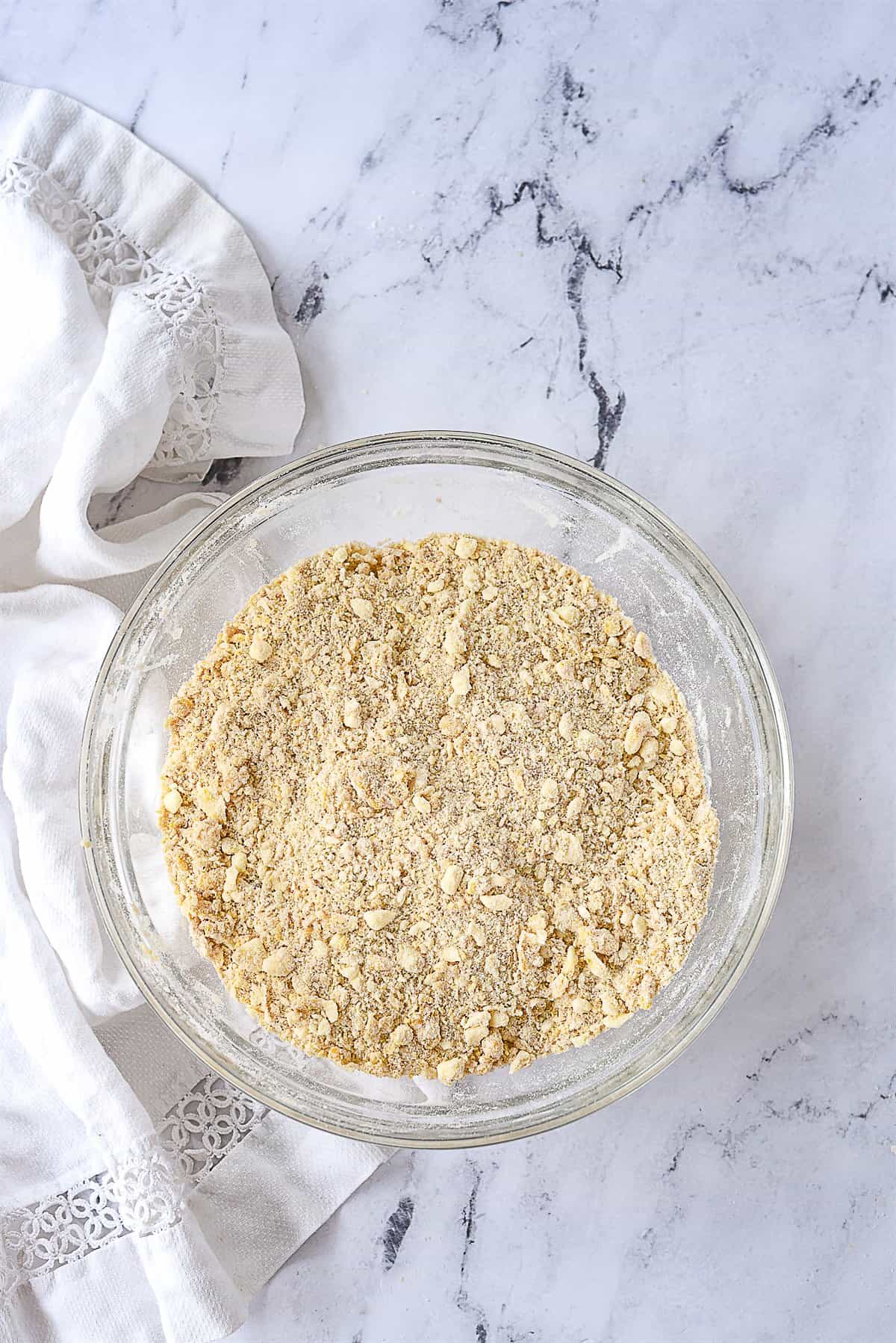 coarse crumbs in a bowl.