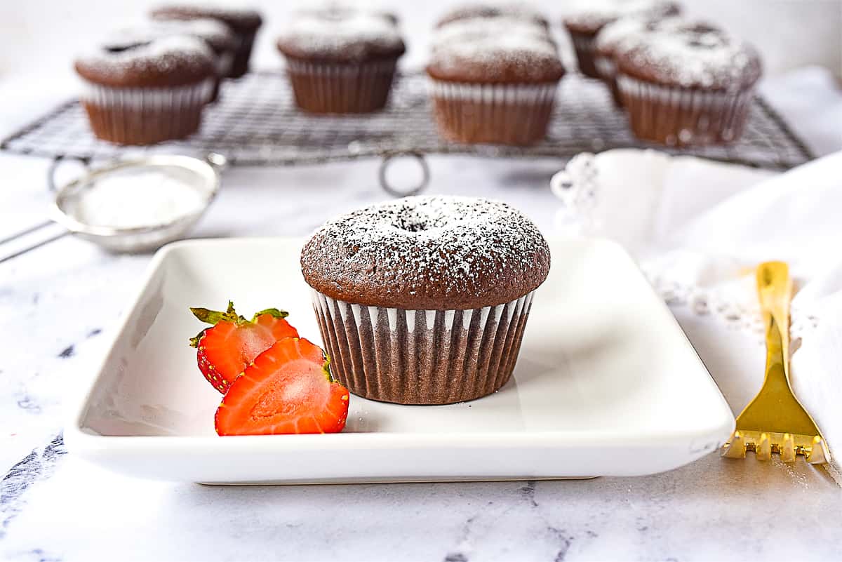 chocolate lava cupcake on a plate