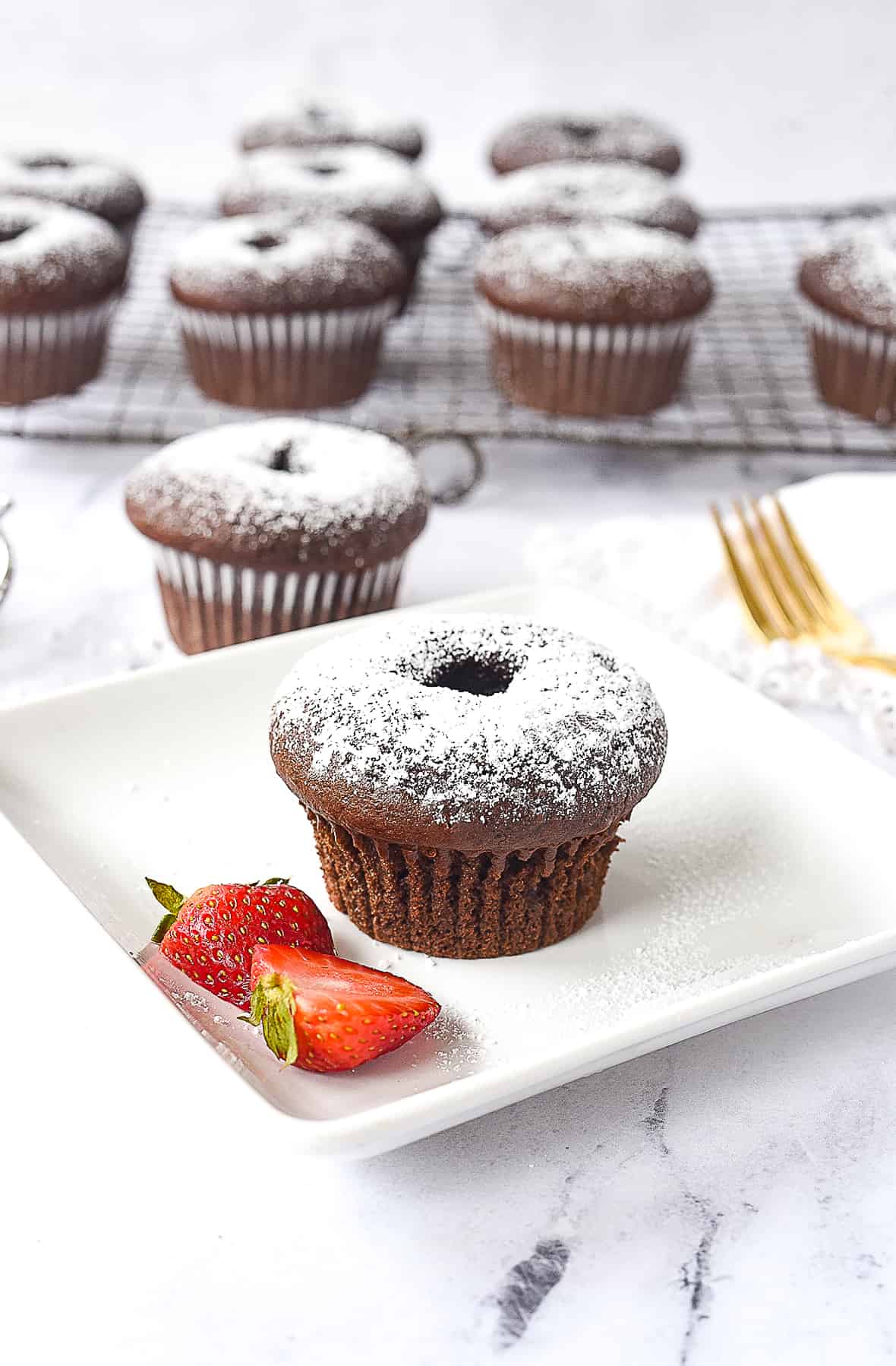 chocolate lava cupcakes on a plate