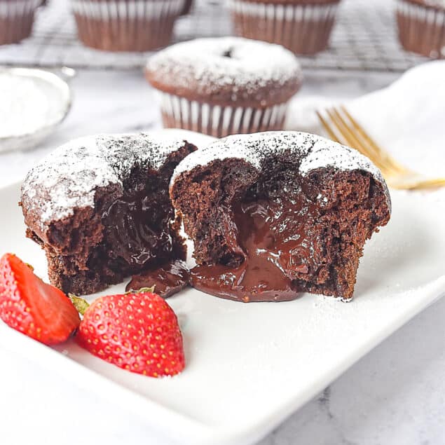 broken open chocolate lava cupcake