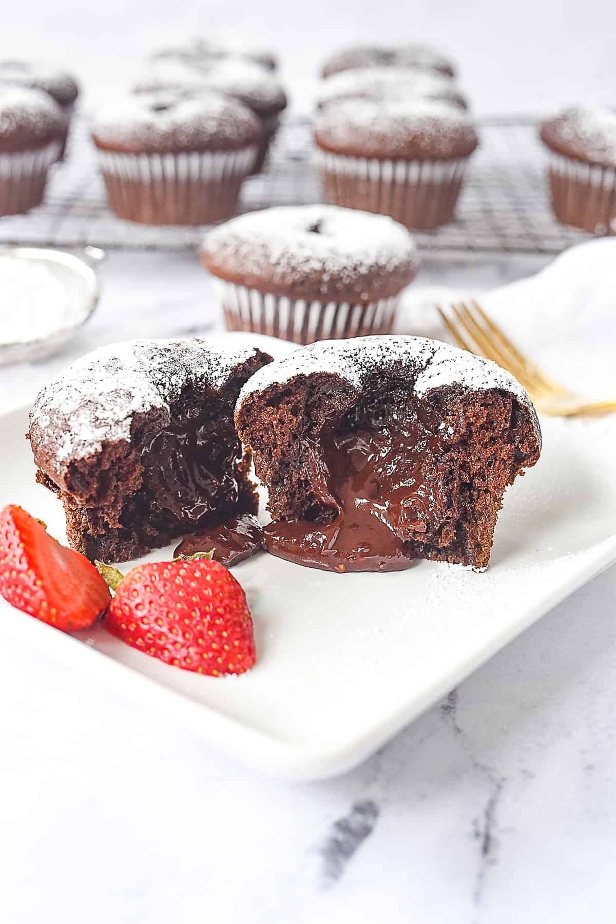 broken open chocolate lava cupcake