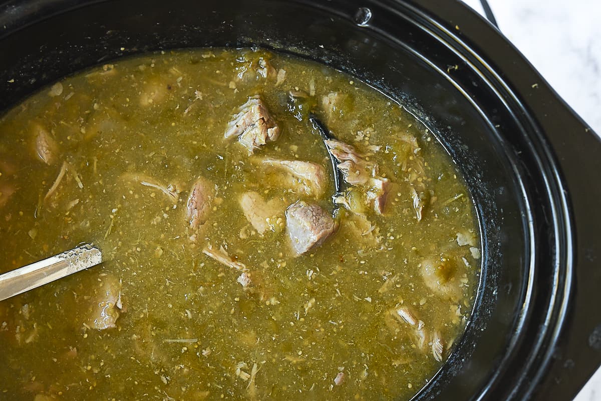 cooked chile verde in pot