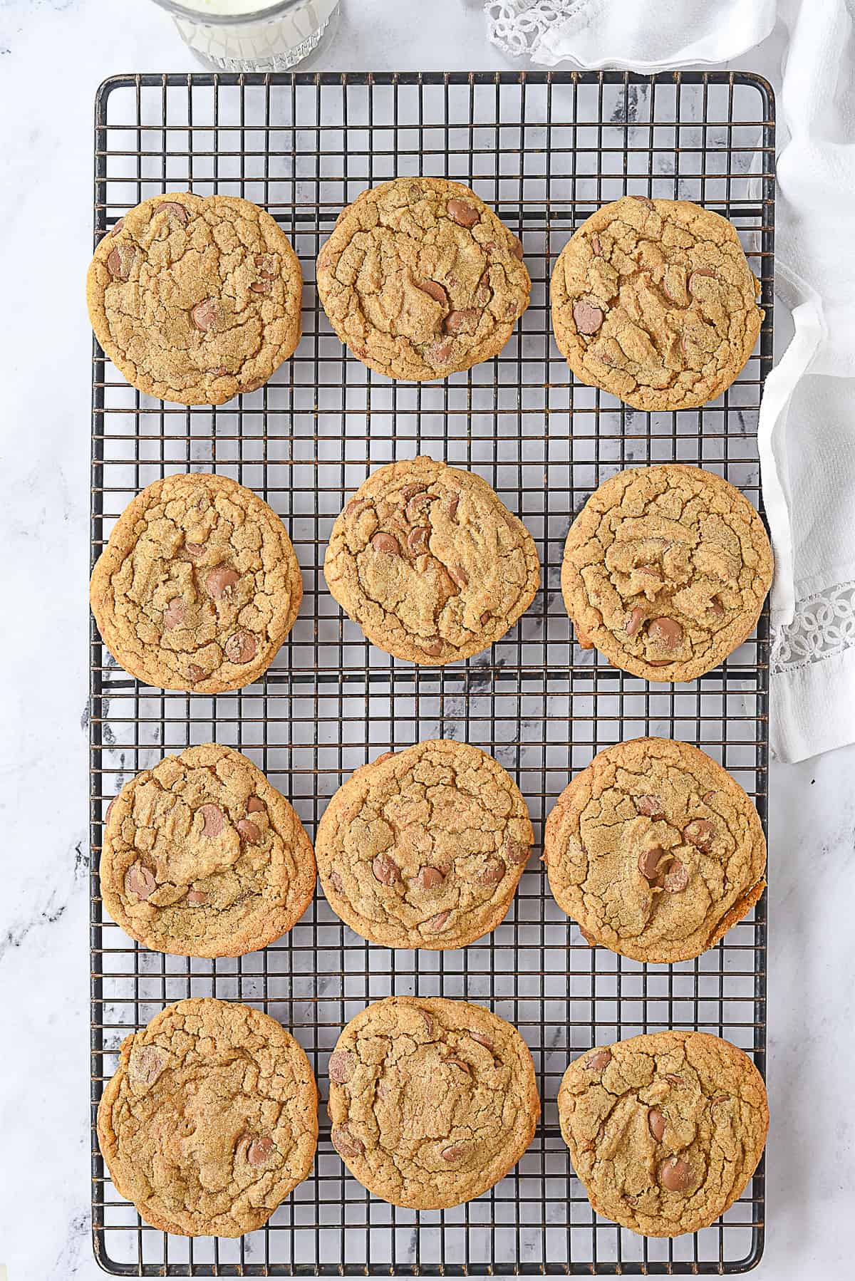 overhead shot of whole wheat chocolate chip cookies