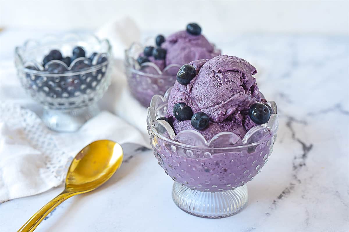 two bowls of blueberry ice cream
