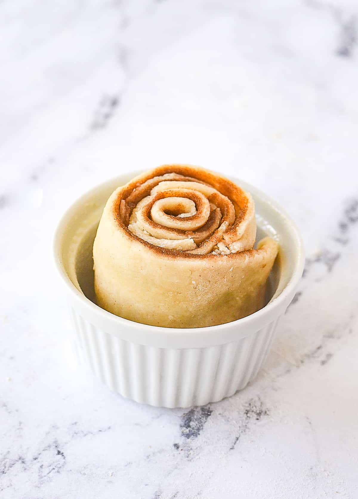 cinnamon roll in a ramekin