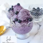 glass dish of blueberry ice cream