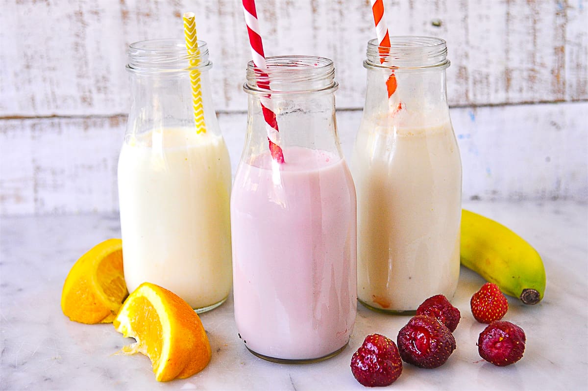 fruit flavored milk in bottles