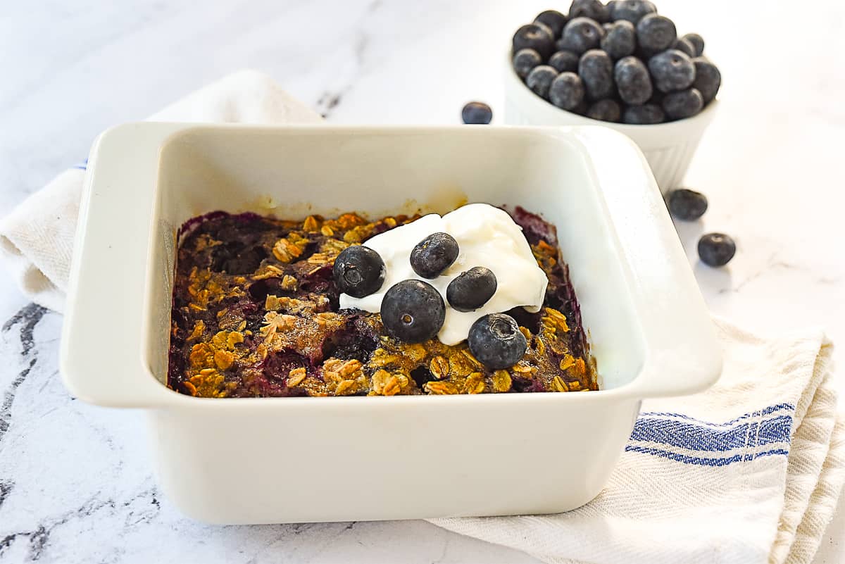 white bowl of baked oatmeal for one