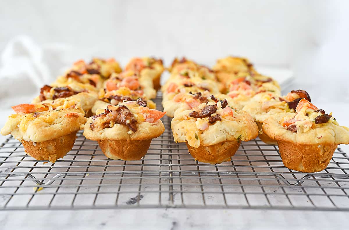 tomato bacon cups on a cooling rack