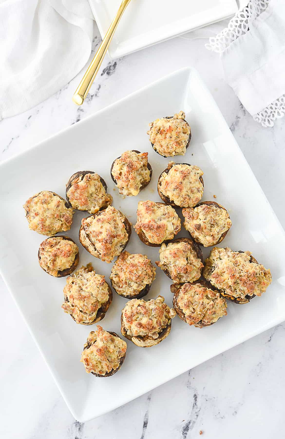 overhead shot of stuffed mushrooms