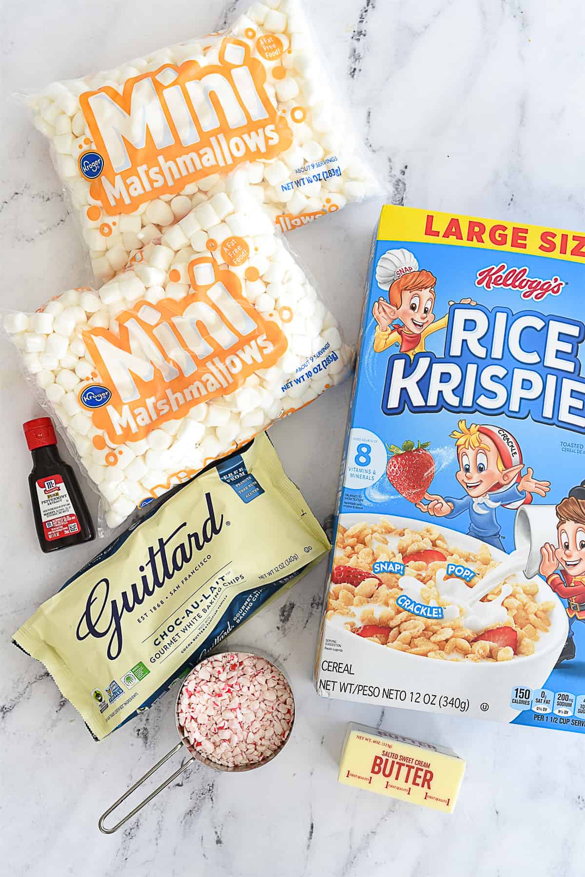 ingredients for white chocolate rice krispie treats