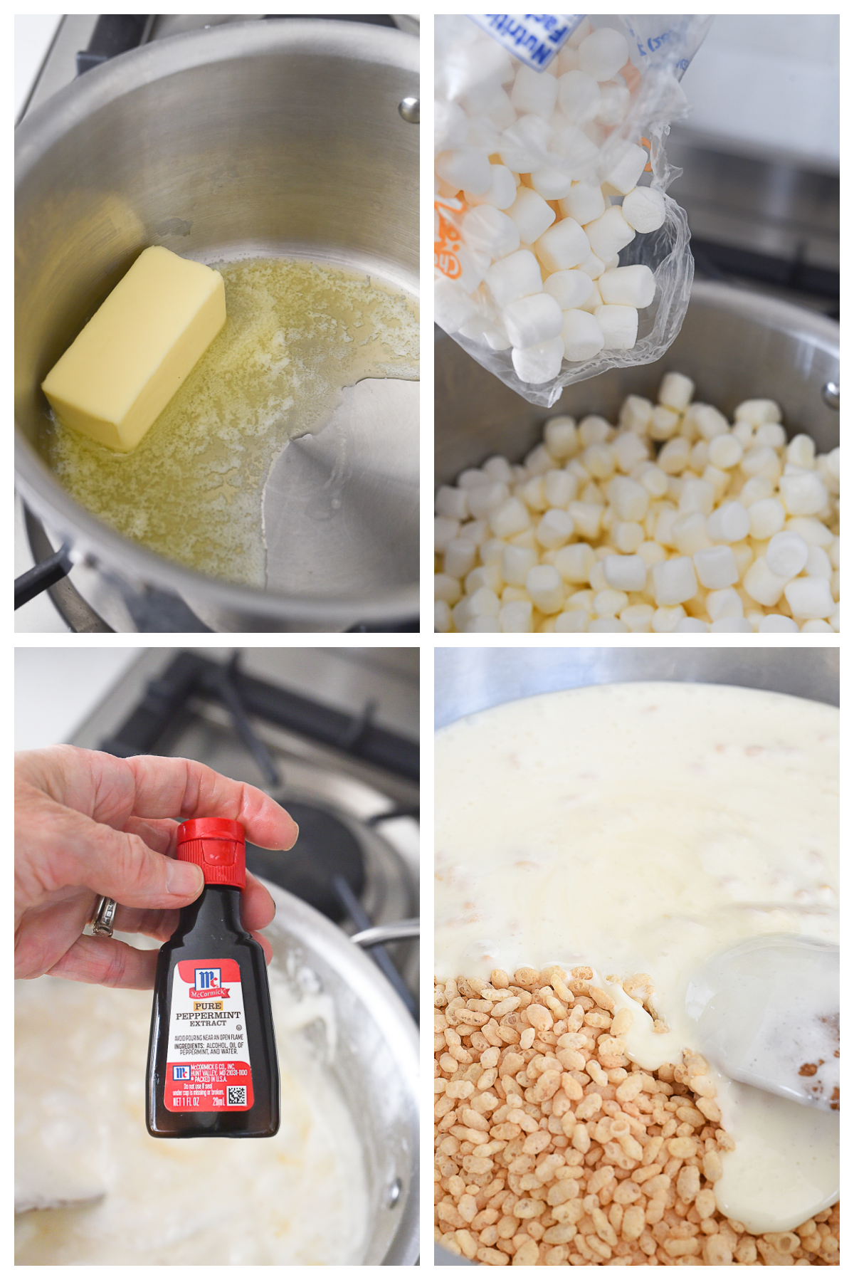 melting butter and marshmallows in a pan