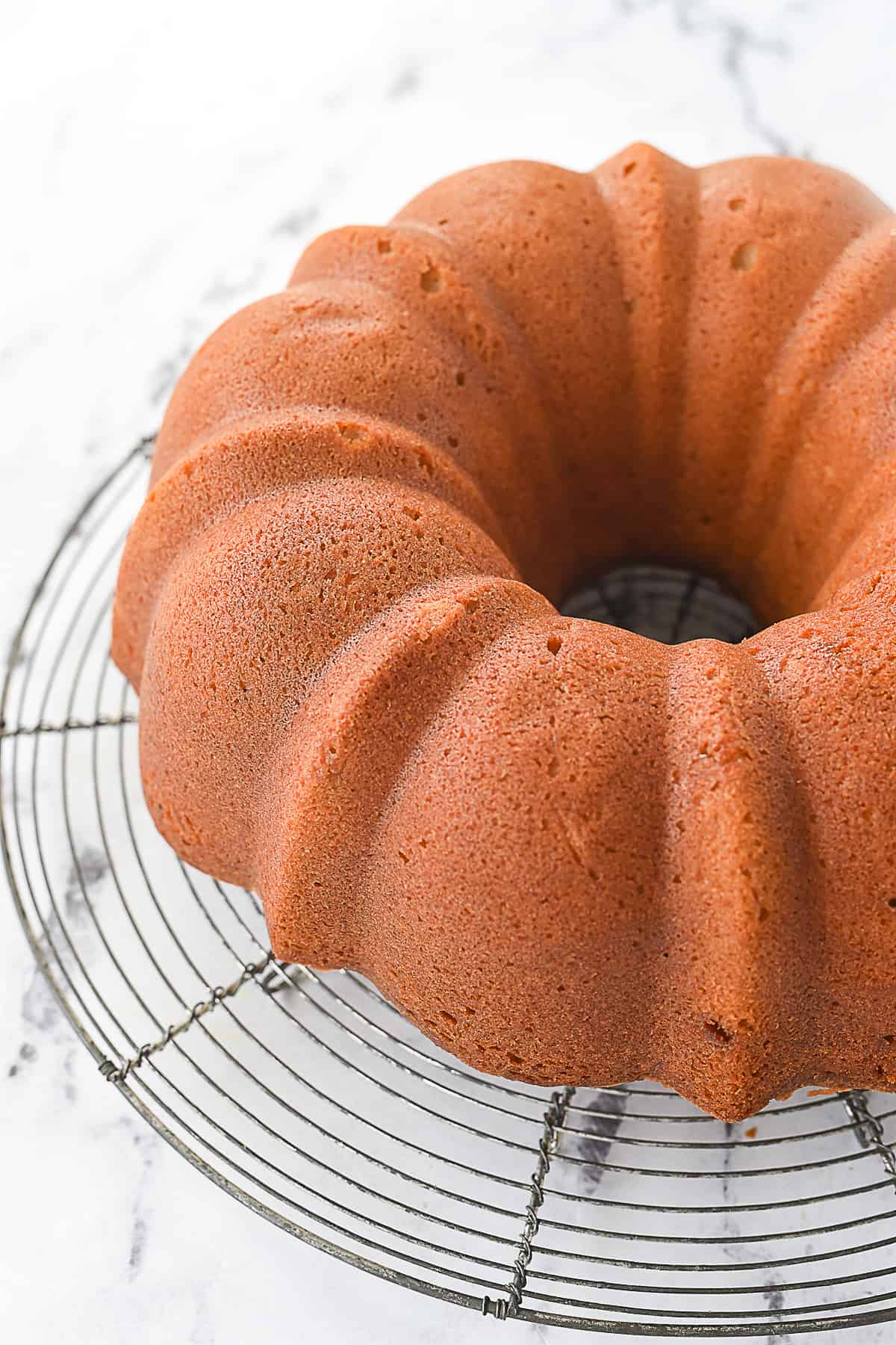 bundt cake cooling on rack