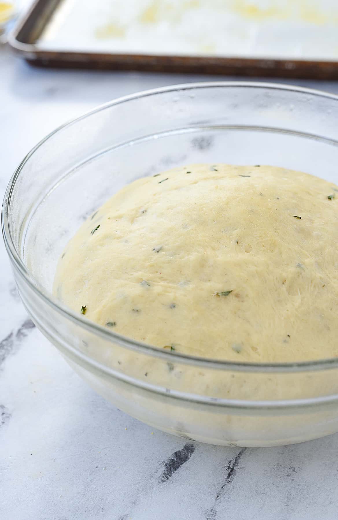 dough rising  in bowl