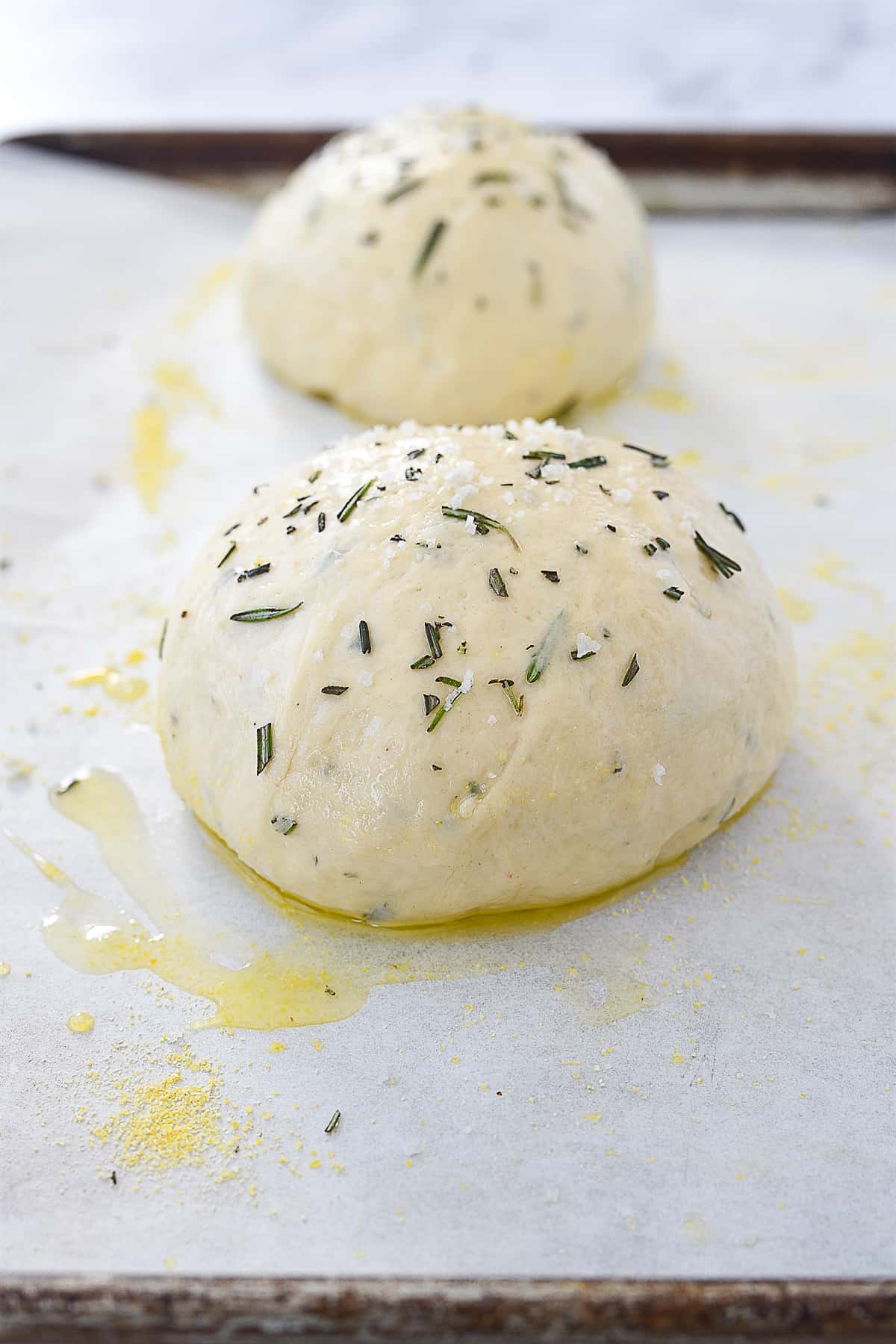 dough with rosemary and salt.