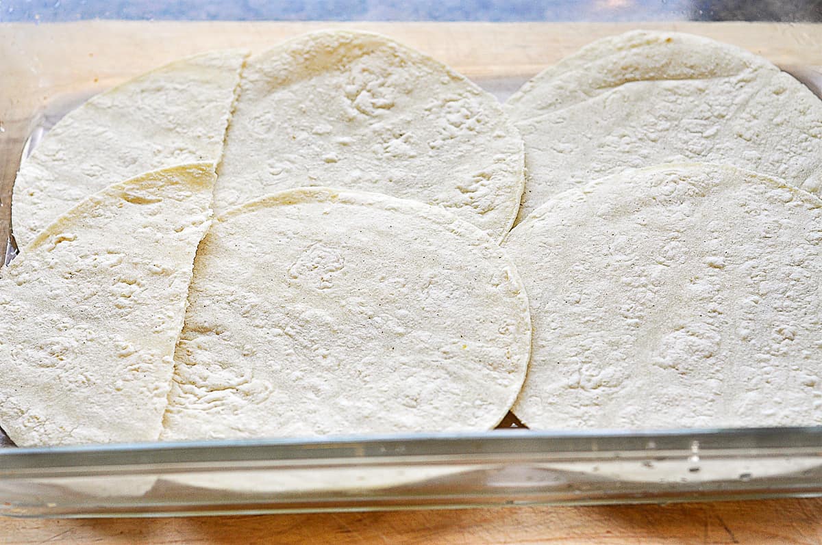 tortillas lining baking dish