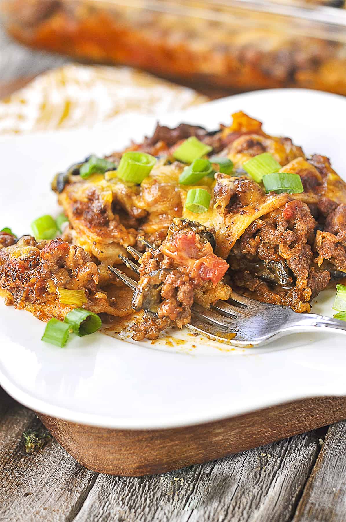 fork full of taco casserole