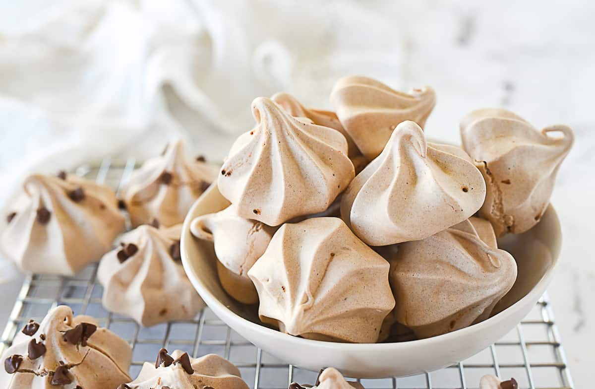 bowl of chocolate meringue cookies