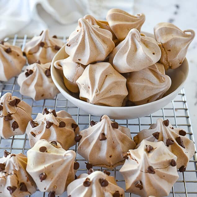 bowl of chocolate meringue cookies