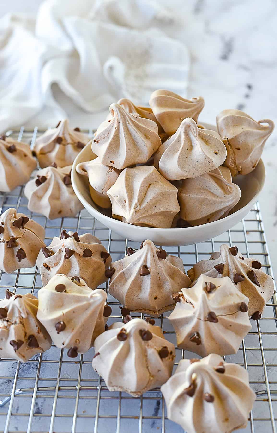 bowl of chocolate meringue cookies