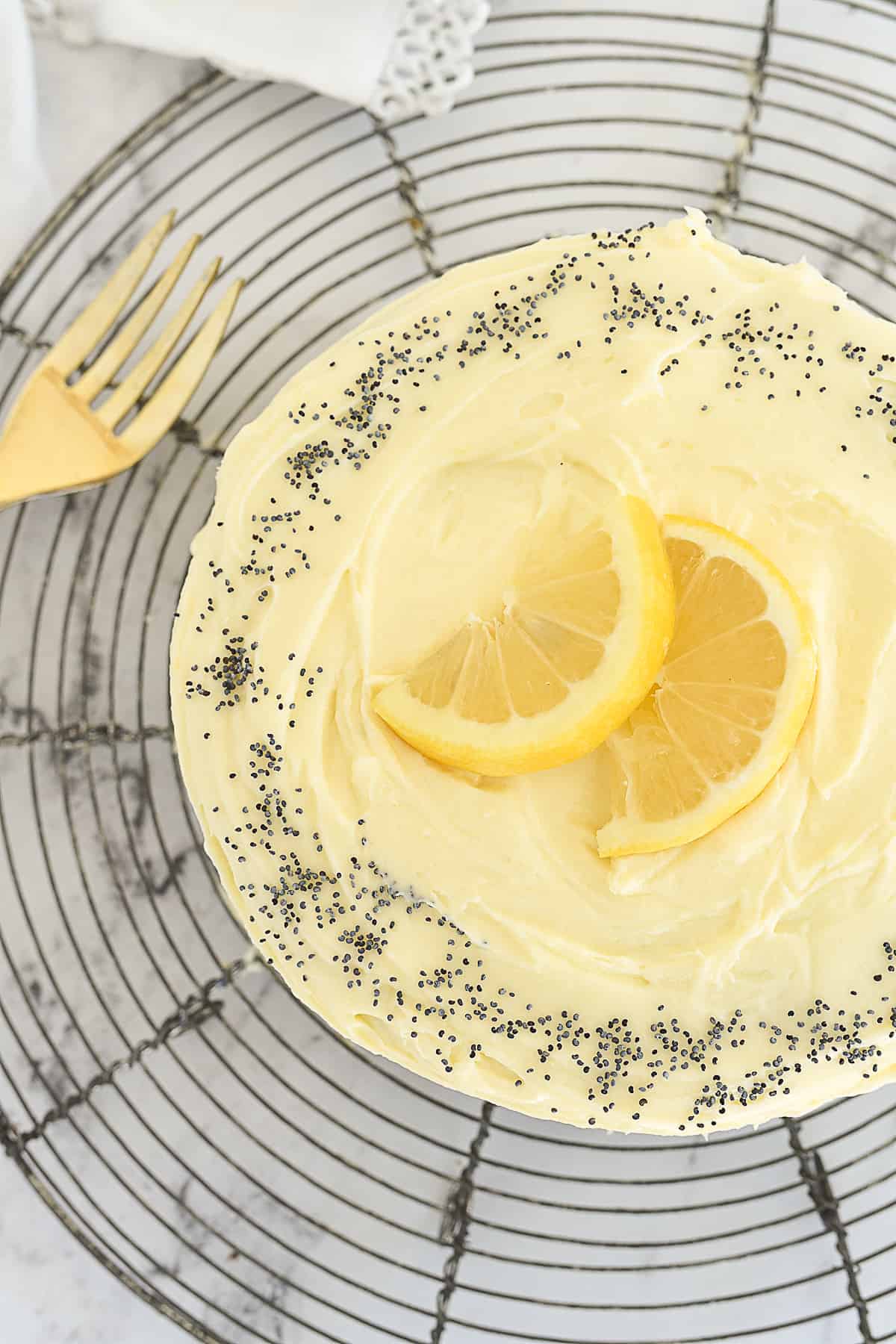 overheads shot of lemon poppyseed cake