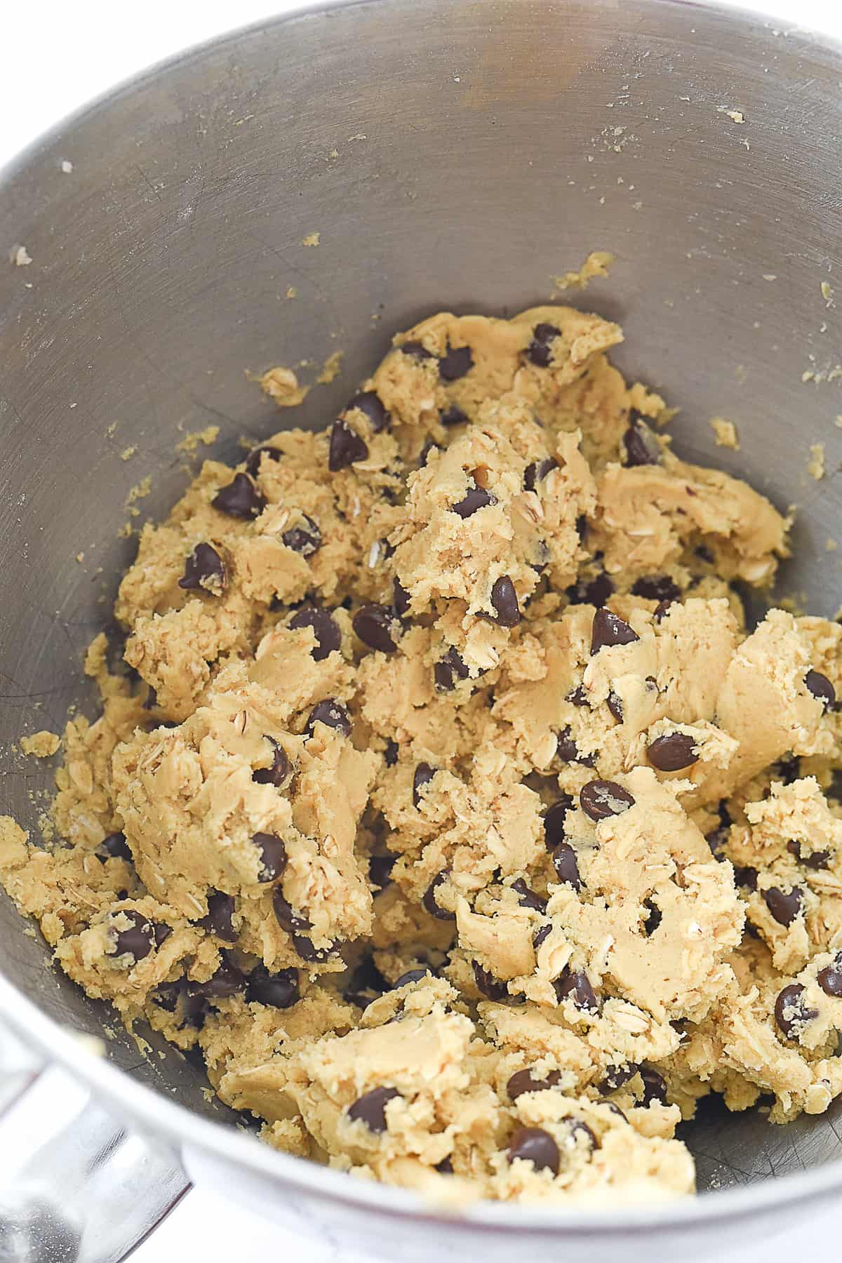oatmeal chocolate chip cookie dough in a bowl