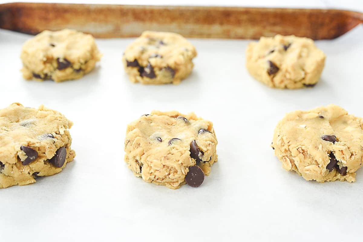 flatten balls of chocolate cookie dough