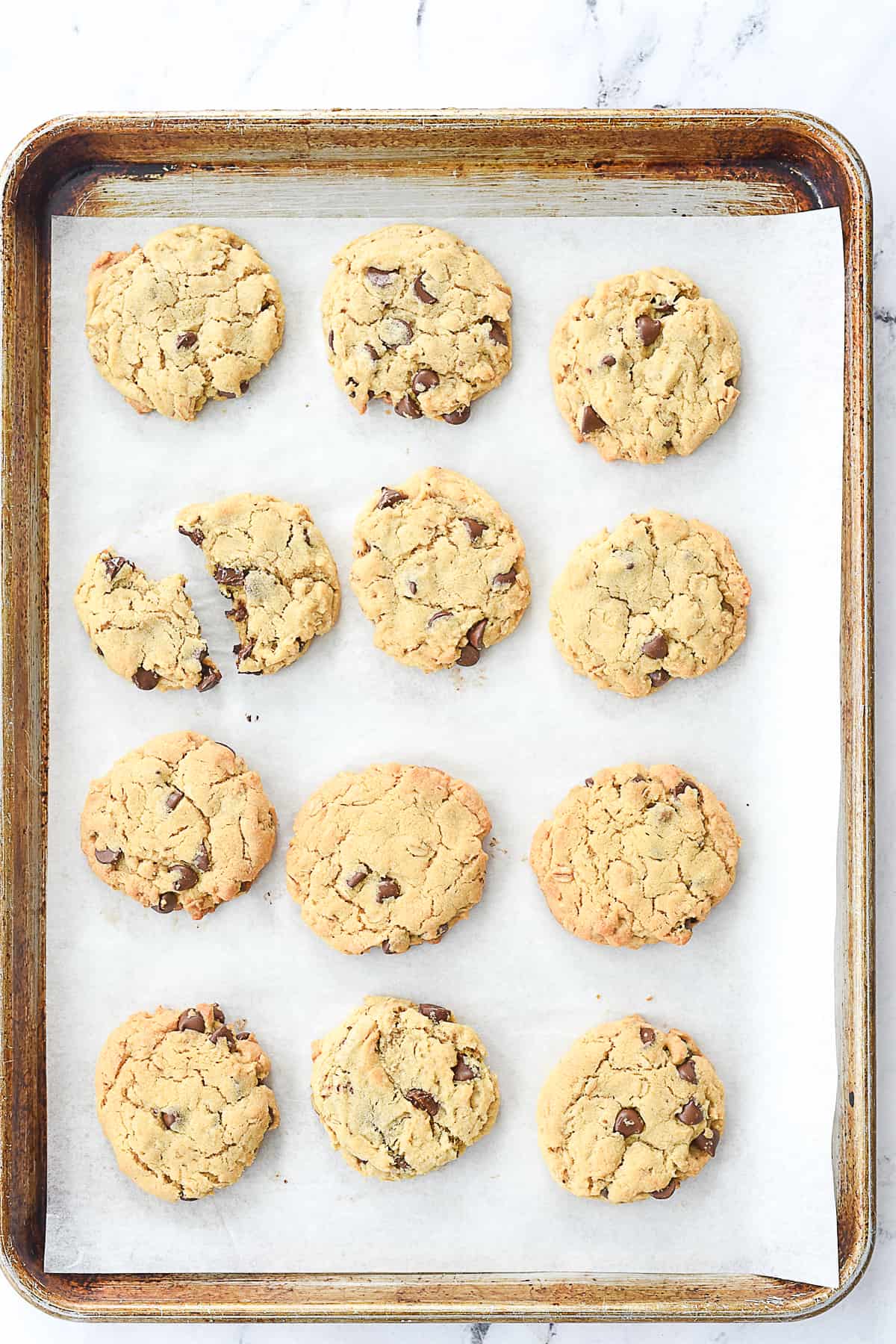 oatmeal chocolate chip cookies on a baking sheet