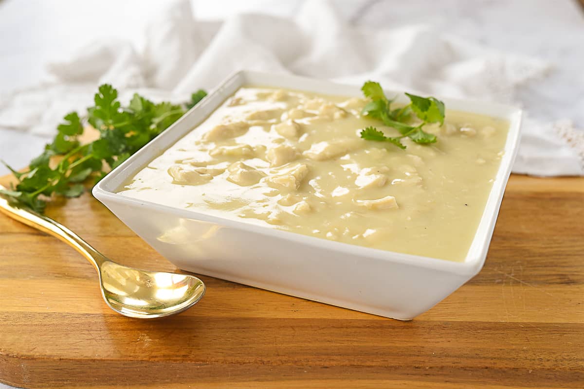 bowl of dairy free cream of chicken soup in a bowl