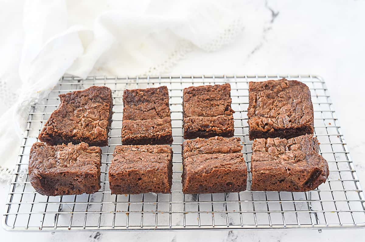 brownies cooling on a rack