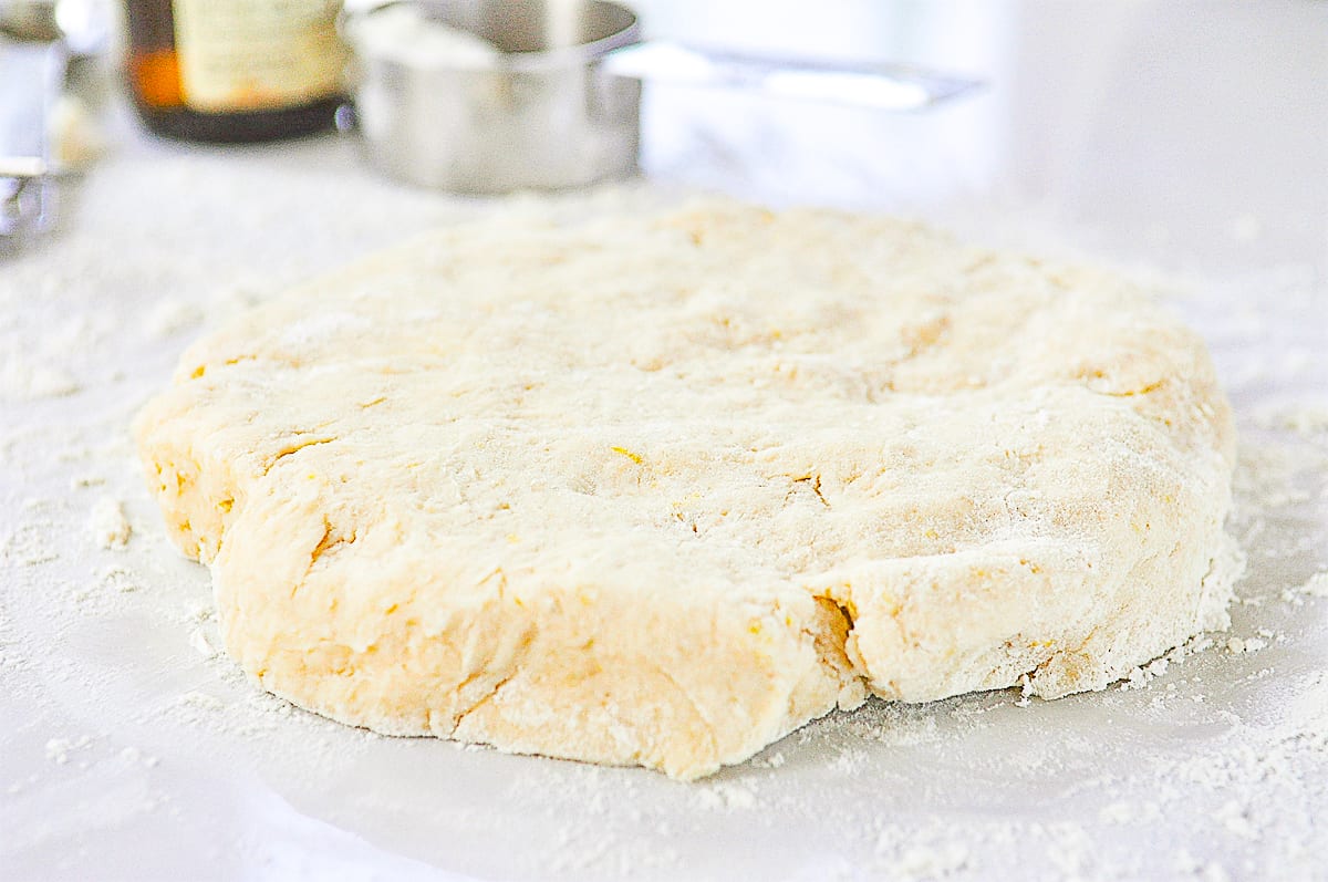 disc of scone dough on counter