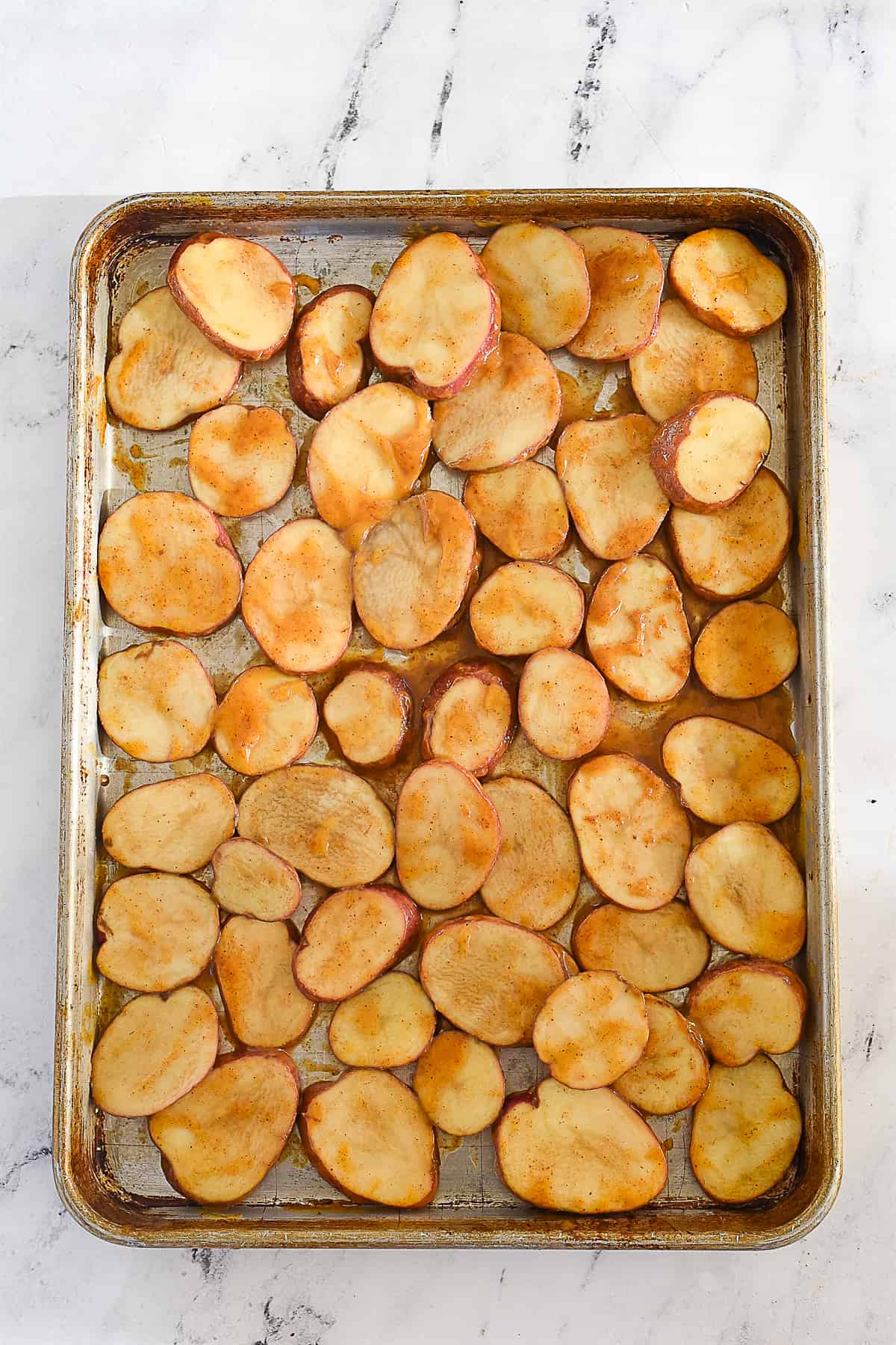 potatoes on a baking sheet