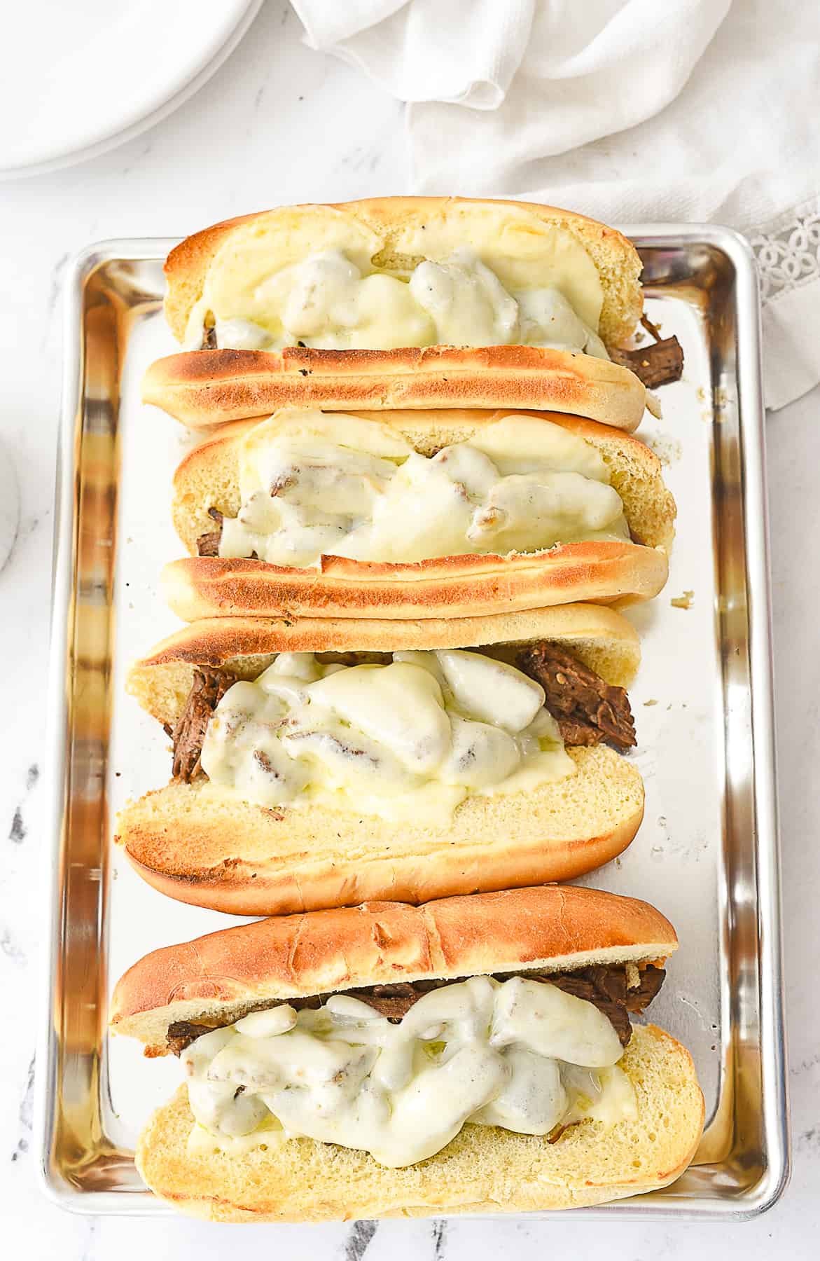 cheese melted on french dip sandwich