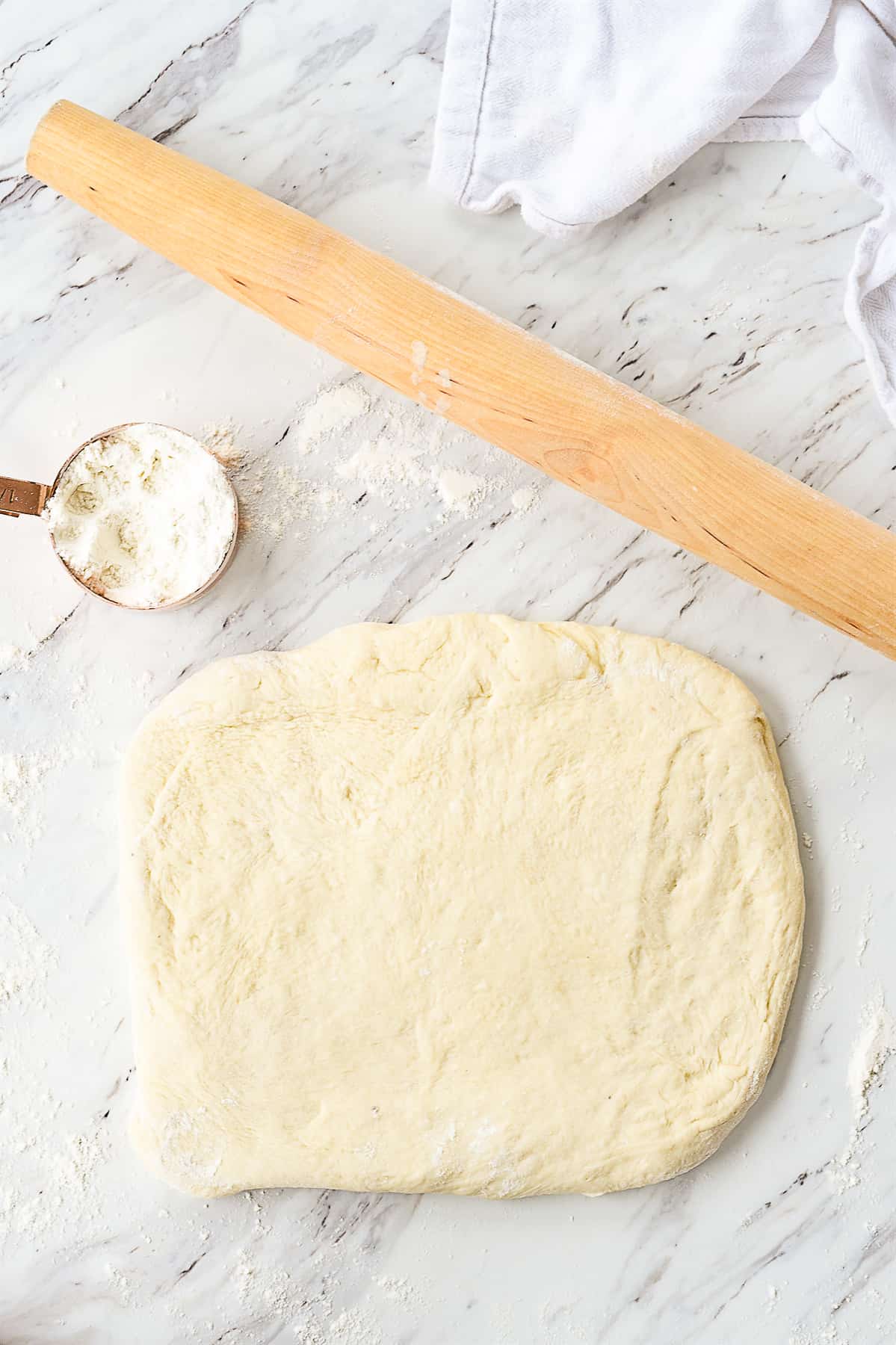 garlic knot dough rolled out