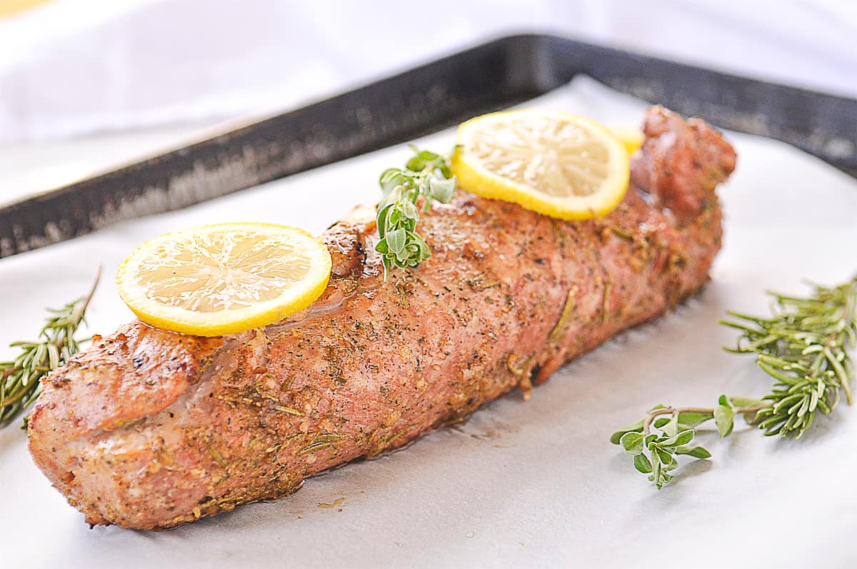 pork tenderloin on baking pan