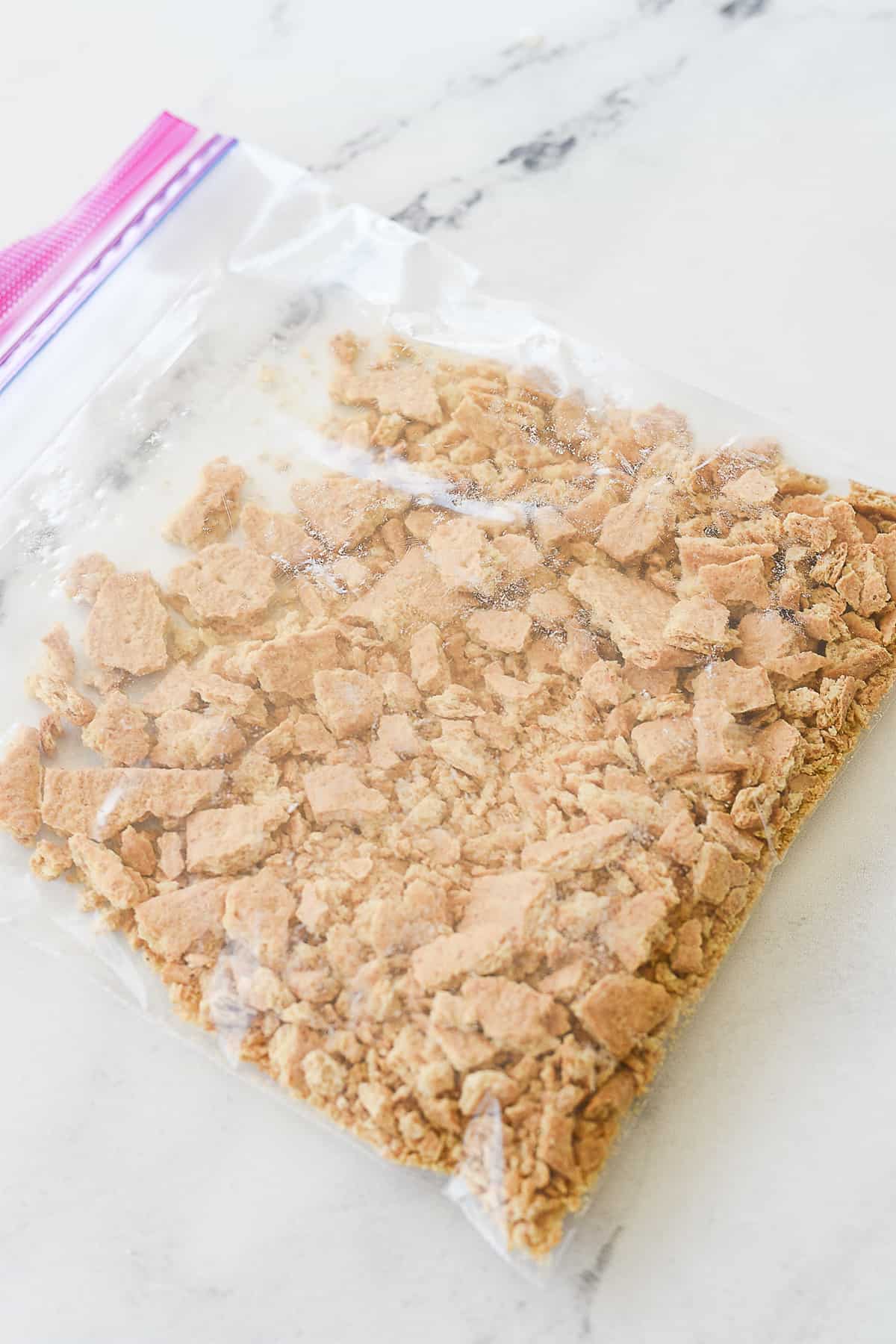 crushed graham cracker crumbs in a bag