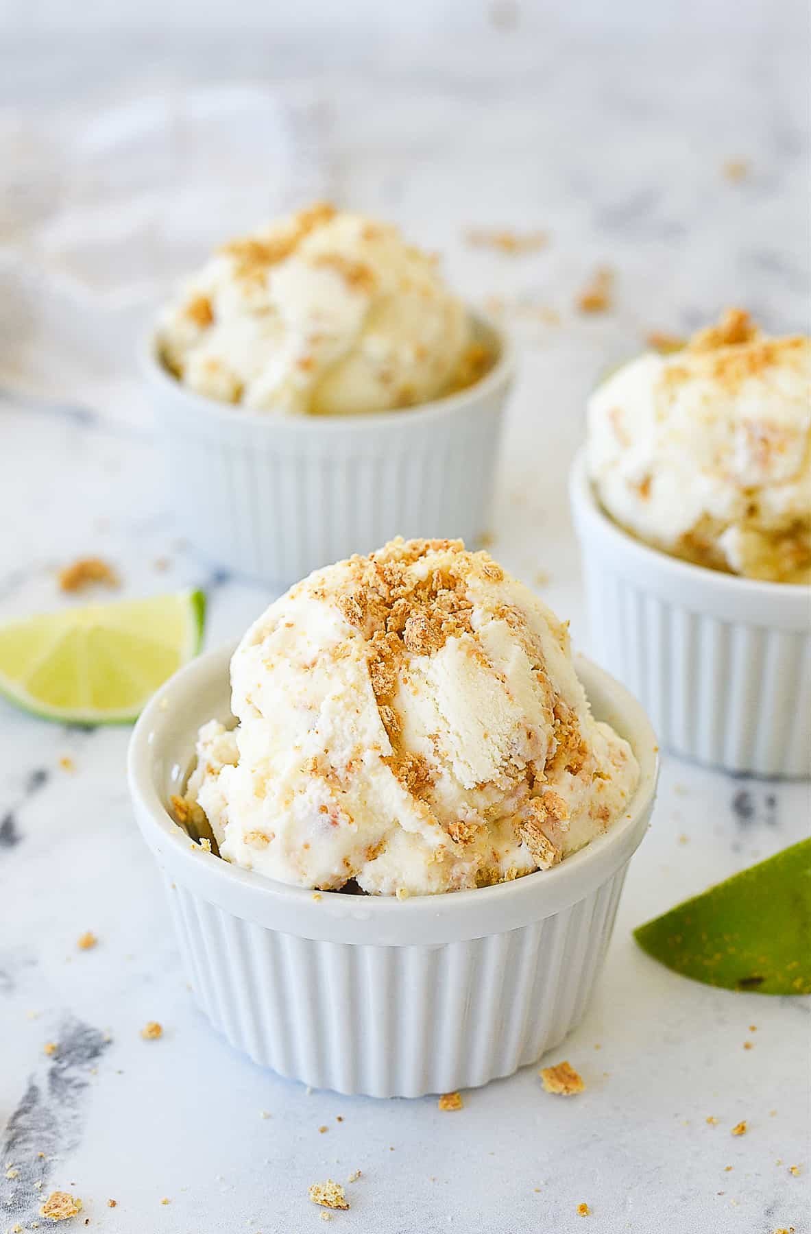 WHITE BOWLS OF KEY LIME PIE ICE CREAM