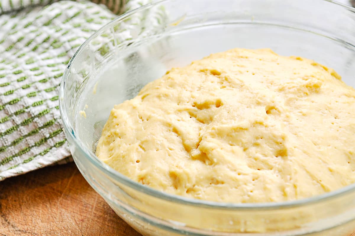 liege waffle dough rising in a bowl