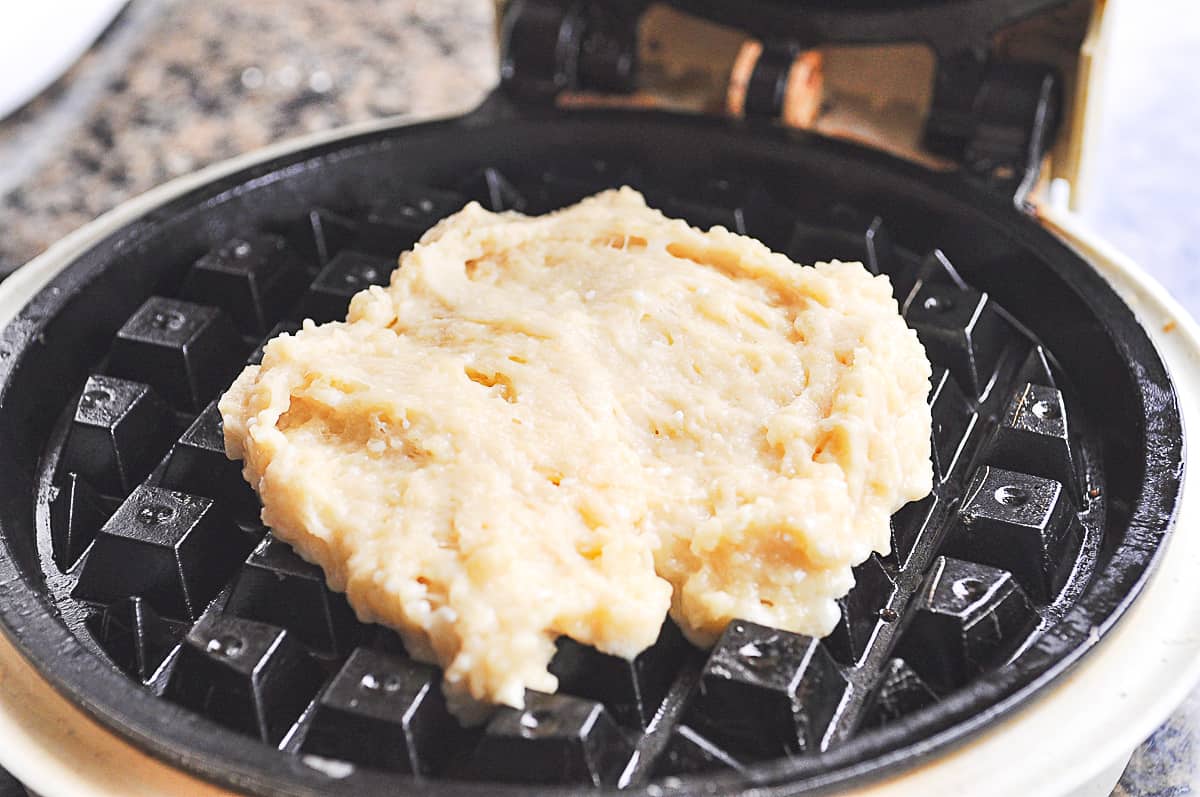 liege waffle dough on a waffle iron